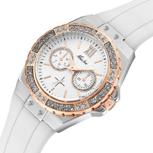 Load image into Gallery viewer, MISSFOX Women's Watches Chronograph Rose Gold Sport Watch Ladies Diamond Blue Rubber Band Xfcs Guessing Female Quartz Wristwatch